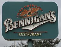 Entrance sign to a Bennigan's restaurant in Algiers, Louisiana