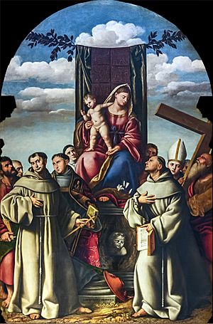 Frari (Venice) Cappella dei Santi Francescani - Madonna col Bambino in trono con santi francescani di Bernardino Licinio