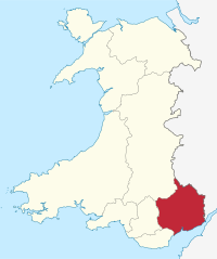 Gwent shown within Wales as a preserved county