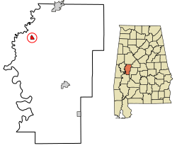 Location of Akron in Hale County, Alabama.