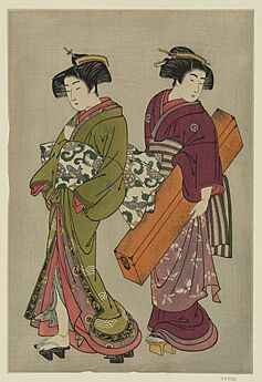 Kitao Shigemasa (1777) Geisha and a servant carrying her shamisen box