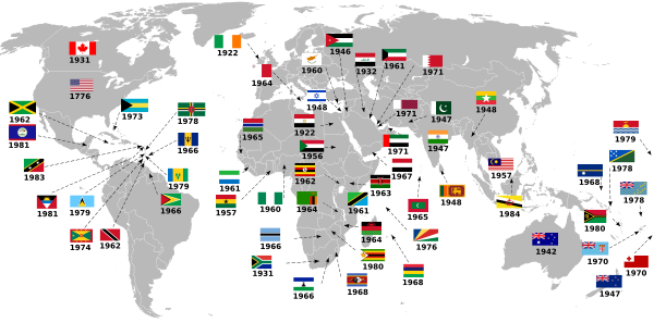 List of countries gained independance from the UK Flag version 3
