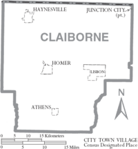 Map of Claiborne Parish Louisiana With Municipal Labels