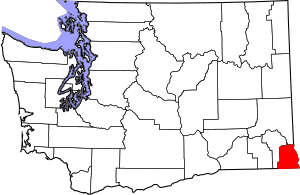 Map of Washington highlighting Asotin County