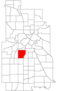 Location of Whittier within the U.S. city of Minneapolis