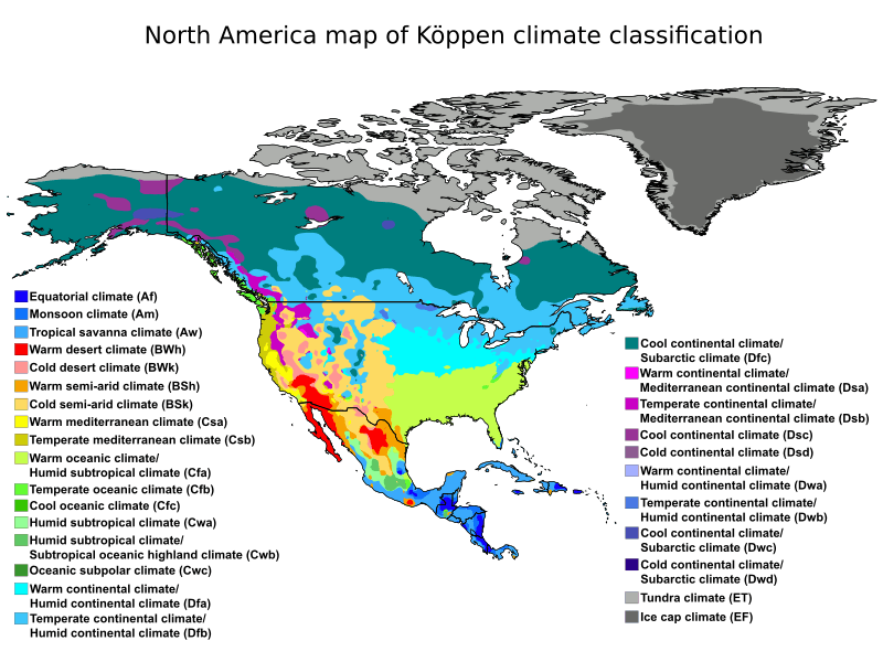 Image: North America map of Köppen climate classification