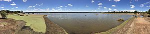 Panorama from Wetlands Walk at Fivebough Wetlands, which is still underwater after the wet 2016 Winter and Spring and further rain in December