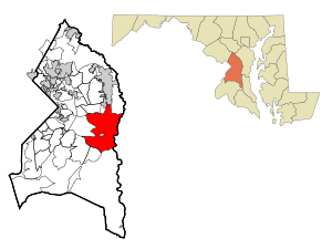 Prince George's County Maryland Incorporated and Unincorporated areas Greater Upper Marlboro Highlighted.svg