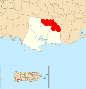 Location of Susúa Baja within the municipality of Guánica shown in red