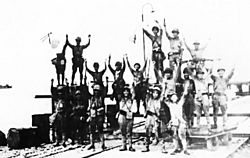 The Japanese 2d Division celebrates landing at Merak, Java