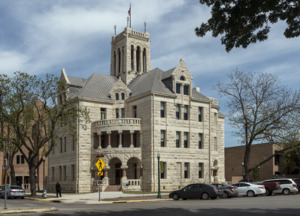 The current Romanesque Revival-style Comal County Courthouse in New Braunfels, Texas LCCN2014632360