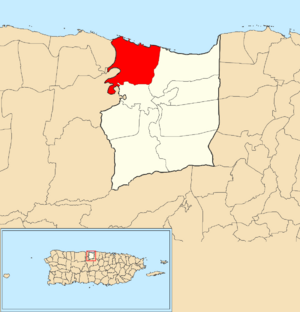 Location of Tierras Nuevas Poniente within the municipality of Manatí shown in red