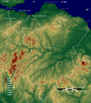 Topo map Scottish Borders, Edinburgh, East Lothian, Midlothian