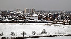 Wood Green rooftops in snow from Tottenham 02