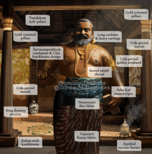 An image of Kulothunga Chola with description of all the items