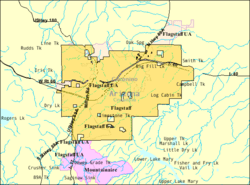 Map of Flagstaff in the Coconino County of the state of Arizona