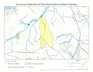 Course and Watershed of Ward Branch (Browns Branch tributary)