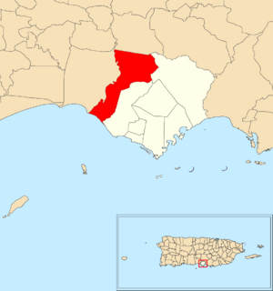 Location of Descalabrado within the municipality of Santa Isabel shown in red