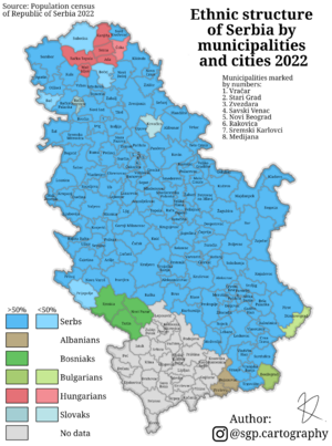 Ethnic structure of Serbia by municipalities and cities 2022