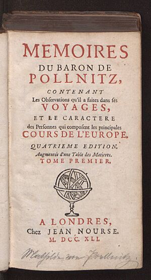 Frontespizio - Memoires du baron de Pollnitz, contenant les observations qu'il a faites dans ses voyages - BEIC 9000256