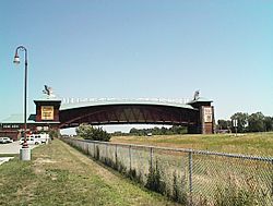 The Great Platte River Road Archway Monument, which spans Interstate 80
