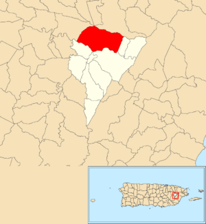 Location of Gurabo Abajo within the municipality of Juncos shown in red