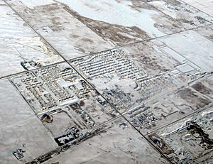 Aerial view of Langdon in winter