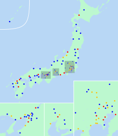 Map of Japanese Designated cities, Core cities and Special cities