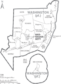 Map of Washington County Rhode Island With Municipal Labels