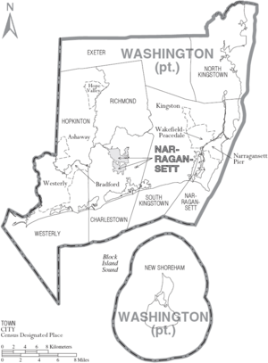 Map of Washington County Rhode Island With Municipal Labels