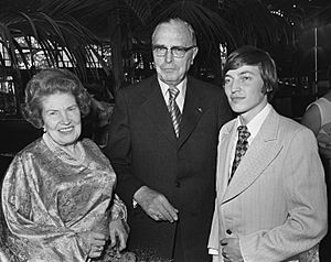 Max Euwe, wife and Karpov 1976