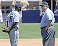 Milton Bradley speaks to the ump