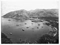 Panoramic view of Avalon Harbor from the north, showing boats in the harbor, Santa Catalina Island, ca.1900 (CHS-885)
