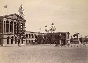 Public Offices (with an equestrian statue of Sir Mark Cubbon), Bangalore (1890). Curzon Collection's 'Souvenir of Mysore Album'
