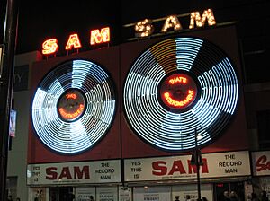 Sam the Record Man signs last night (cropped)