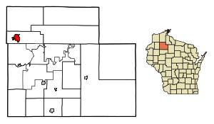 Location of Hayward in Sawyer County, Wisconsin