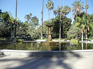 View of the fountain in the Will Rogers Memorial Park in Beverly Hills, California