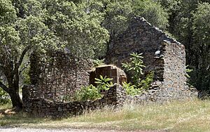 Wells Fargo ruins in the historic mining town of Cherokee, California, in May 2020