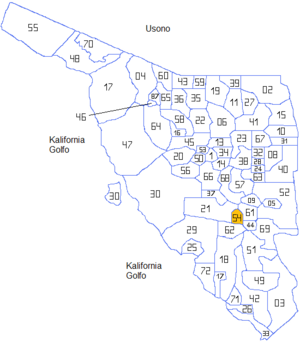 Sonora locator map with San Javier village at 54