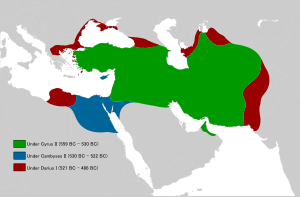 Achaemenid Empire under different kings (flat map)