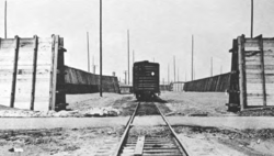 Barricaded storage track near Caven Point explosives pier in New York Harbor.