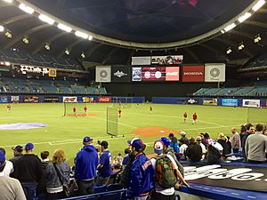 Batting practice at Olympic Stadium in 2015