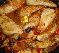 Chicken dish cooking tomatoes mushrooms spices