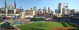 Comerica Park with the skyline of Detroit-2009