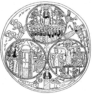 Dish with biblical scenes, Church of the East, line drawing