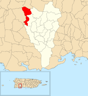 Location of Frailes within the municipality of Yauco shown in red