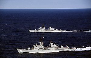 HMAS Perth (D38) and HMAS Brisbane (D41)