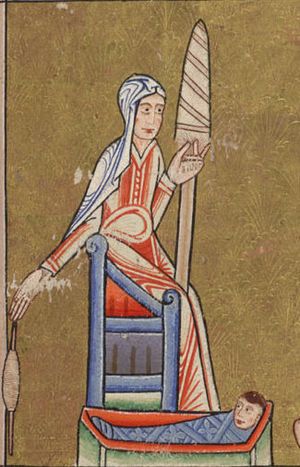 Hunterian Psalter c. 1170 Eve spinning