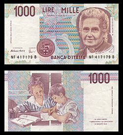 1000 liiraa (Maria Montessori)