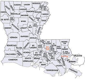 Louisiana parishes map magnified